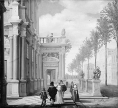 Elegant Company in Front of a Palace by Dirk van Delen