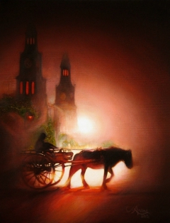 Evening Fog Ride  - Oil on Canvas  18" x 14" by Anand PKC