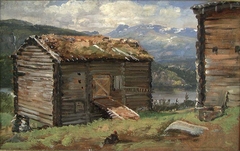 Farm Buildings at Hjelle in Valdres by Johan Christian Dahl