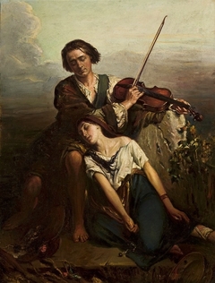 Fiddler and a gypsy (Solace). by Louis Gallait