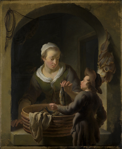 Fish Seller selling a Herring to a Boy by Louis de Moni