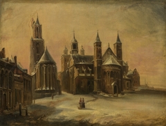 Gezicht op de zuidwestzijde van het Vrijthof by Alexander Schaepkens