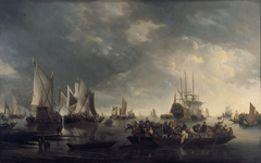 Haven met zeilschepen en ponteveer by Hendrick Dubbels