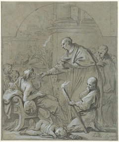 Heilige Carolus Borromeus geeft pestlijders de laatste Communie by Claude Guy Hallé