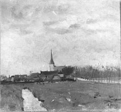 Hollands dorp met spitse toren by Anton Mauve