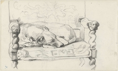 Hond liggend op een stoel by Guillaume Anne van der Brugghen