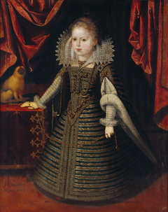 Infantin Anna (1601-1666), Königin von Frankreich, Bildnis in ganzer Figur mit einem Löwenäffchen by Juan Pantoja de la Cruz