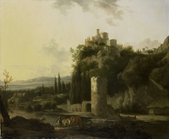 Italina landscape with round tower by Frederik de Moucheron