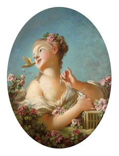 Jeune fille délivrant un oiseau de sa cage by Jean-Honoré Fragonard