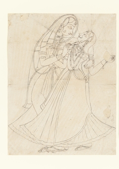 Krishna (dressed as a woman) Embracing Radha by anonymous painter