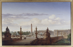 La place de la Concorde, vue de la terrasse du bord de l'eau ; le roi Louis-Philippe traverse la place en voiture by Jean Charles Geslin