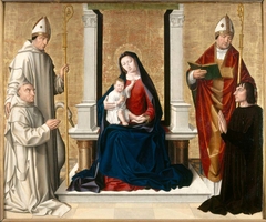 La Vierge et l’Enfant entre saint Hugues, un saint évêque et un donateur chartreux by Anonymous