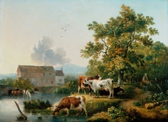 Landscape with Cattle Watering in a Mill Stream by Philip James de Loutherbourg