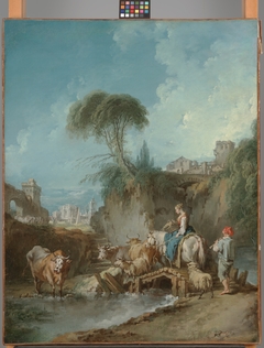 Landscape with Distant Buildings and a Herdswoman by François Boucher