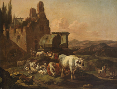 Landschaft mit Tieren an der Tränke by Johann Heinrich Roos