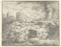 Landschap met een stenen brug by Unknown Artist