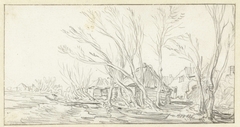 Landschap met kromme kale bomen voor boerderijen by Jan van Goyen