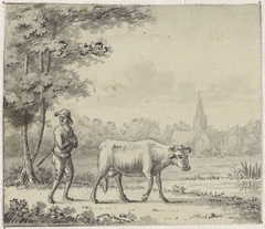 Landschap met twee koeien en een schaap by Pieter de Goeje