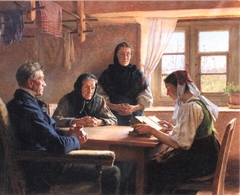 Lecture de la Bible dans un foyer du Pays de Montbéliard au XIXe siècle. by Georges Brétegnier
