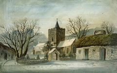 Llanbadarn Fawr Church and 'Black Lion' Inn by Alfred Worthington