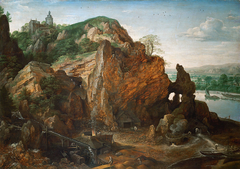 Maaslandschaft mit Bergwerk und Schmelzhütten by Lucas van Valckenborch