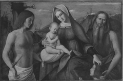 Madonna and Child, Saints Jeronimo, Sebastian und a donor by Marco Basaiti