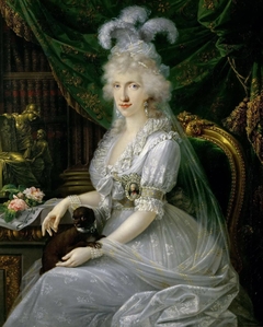 Marie Luise (Ludovica) von Neapel-Sizilien (1773-1802), Gemahlin von Ferdinand III. von Toskana, an einem Tisch sitzend, Kniestück by Joseph Dorffmeister