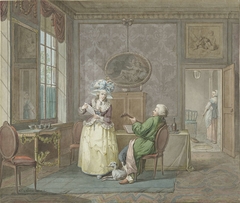 Musicerend paar in een interieur by Jacobus Johannes Lauwers