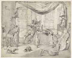 Muzikanten in een interieur by Leonaert Bramer