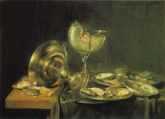 Nautilus Cup, Tazza, and Plates of Oysters by Willem Claeszoon Heda