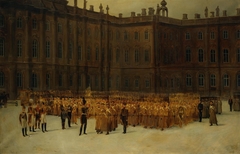 "Nicholas I before the Unit Formation of the Life-Guards Field Engineer Battalion in the Court of the Winter Palace on 14 December 1825" by Maksutov