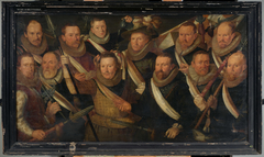 Officieren en een vaandeldrager van de Oude Schutterij met kasteleinsjongen by anonymous painter