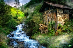 Old Mill House Scene aT A Stream Near Coulsonhurst by Gert J Rheeders