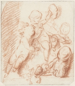 Ontwerp voor een deur- of schoorsteenstuk met drie putti by Jacob de Wit