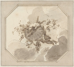 Ontwerp voor plafondschildering met putti met korf by Jacob de Wit