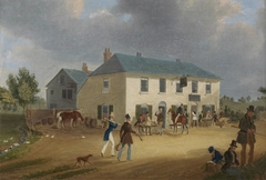 Outside the Pike and Anchor Inn at Ponders End, Middlesex by James Pollard