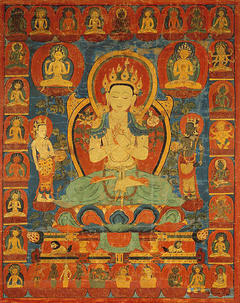 Painted Banner (Thangka) of Bodhisattva Maitreya Surrounded by his Retinue by Anonymous