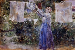 Peasant Girl hanging Clothes to dry by Berthe Morisot