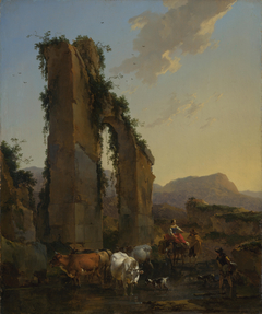 Peasants with Cattle by a Ruined Aqueduct by Nicolaes Pieterszoon Berchem