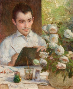 Pierre peignant des fleurs by Marie Bracquemond