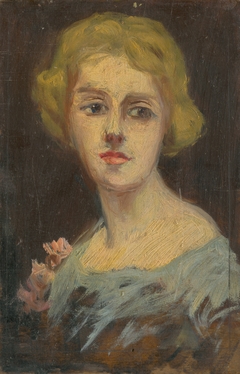 Portrait of a Woman in Sky-Blue Dress by Ľudovít Pitthordt