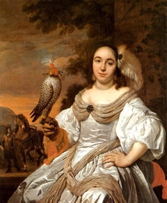 Portrait of a woman with a falcon by Bartholomeus van der Helst