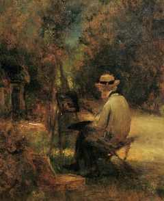 Portrait of the artist at his easel by Jules Dupré