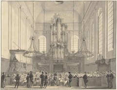 Prof. van der Palm predikend in de Lutherse kerk te 's-Gravenhage voor de koninklijke familie, 1828 by Johannes Hari I