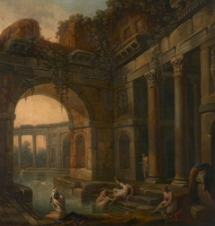 Ruins of Classical Baths with Nymphs Bathing by Antonio Zucchi