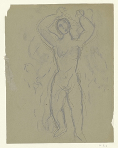 Schetsblad met studie van een naakte vrouw met de handen omhoog geheven by Leo Gestel