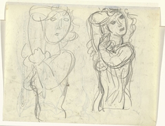 Schetsblad met twee naaktstudies op briefpapier van Roland Holst (als hoogleraar-directeur van de Rijksacademie van Beeldende Kunsten) by Leo Gestel