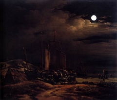 Seashore by Moonlight by Egbert van der Poel