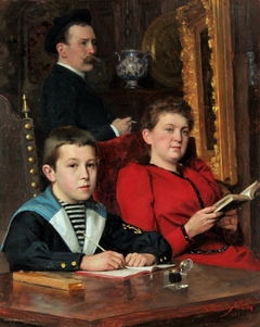 Self-portrait by José Frappa with his wife and his son Jean-José Frappa by Jose Frappa