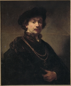 Self-portrait with beret, gold chain, and medal by Rembrandt